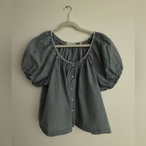 Doen Blue and White Gingham Blouse